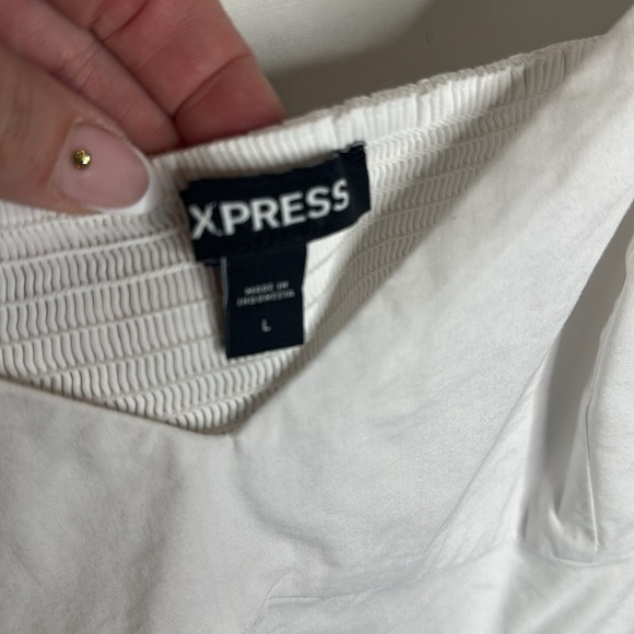 Express Poplin Mini Bubble White Spaghetti Strap V-Neck Dress - Picture 5 of 5